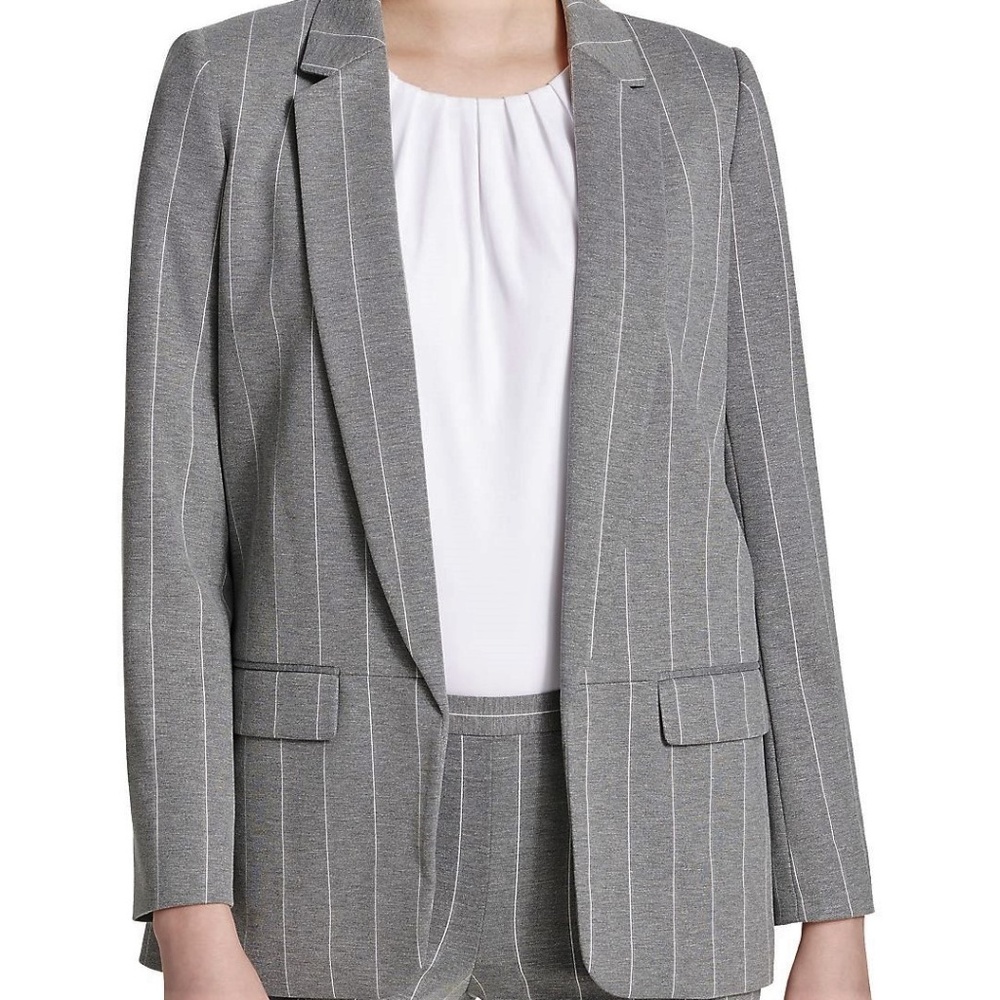 Calvin Klein Pinstripe Open-Front Blazer